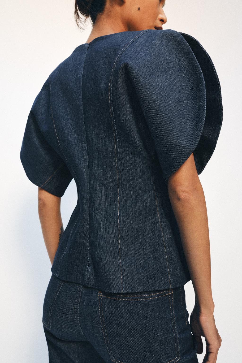 ДЖИНСОВАЯ БЛУЗА С ОБЪЕМНЫМИ РУКАВАМИ ZW COLLECTION