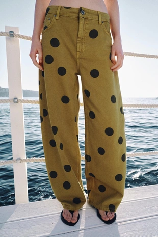 Джинсы Zw Barrel со средней посадкой и в горошек- Заказать в России