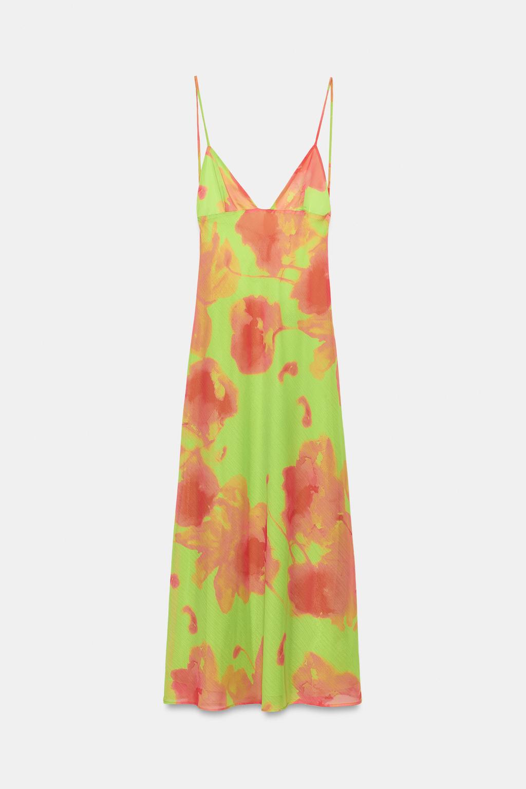 ПЛАТЬЕ МИДИ С ТОНКИМИ БРЕТЕЛЯМИ И ПРИНТОМ