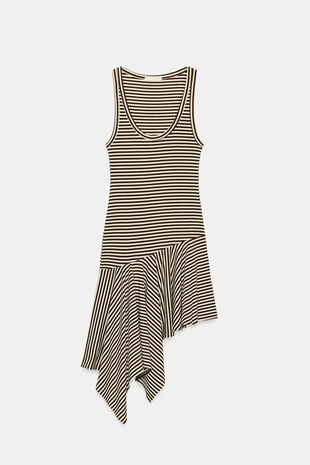 Асимметричное платье миди в полоску- Заказать в России