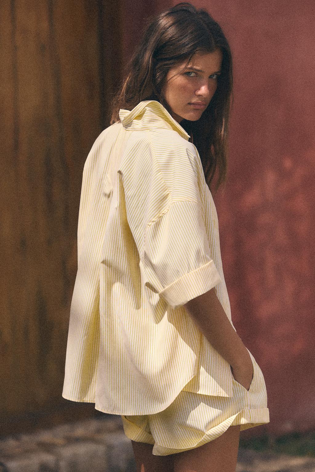 РУБАШКА ОВЕРСАЙЗ ИЗ ПОПЛИНА В ПОЛОСКУ