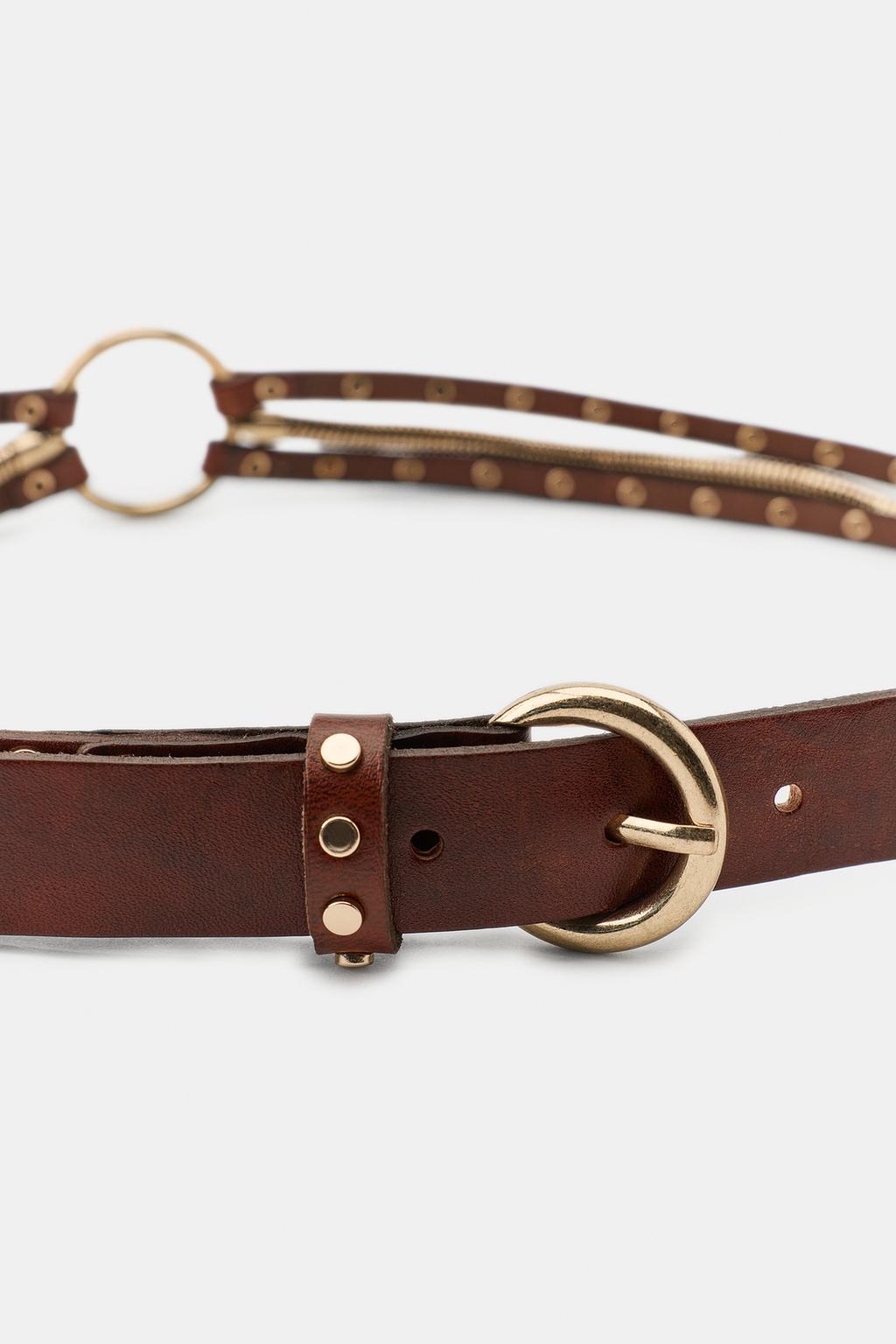 КОМБИНИРОВАННЫЙ РЕМЕНЬ ИЗ 100% КОЖИ С ЗАКЛЕПКАМИ