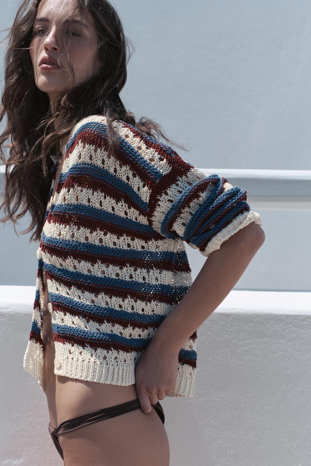 КАРДИГАН В ПОЛОСКУ АЖУРНОЙ ВЯЗКИ