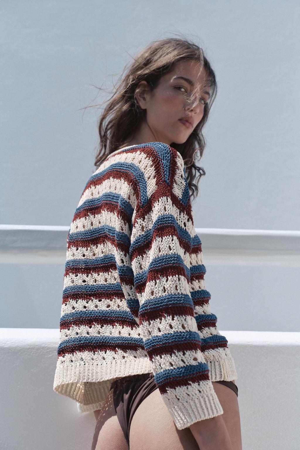 КАРДИГАН В ПОЛОСКУ АЖУРНОЙ ВЯЗКИ