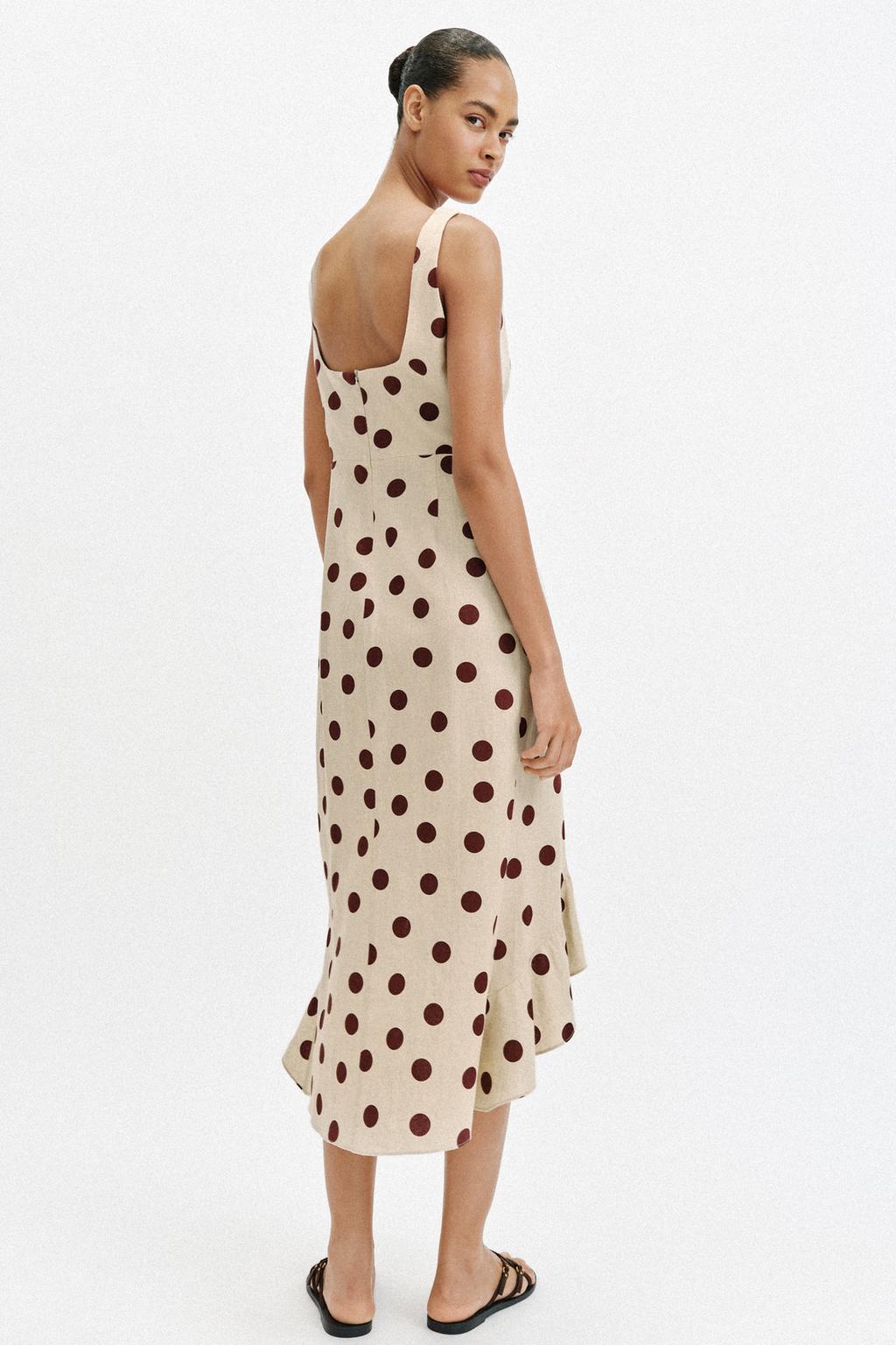 ПЛАТЬЕ МИДИ В ГОРОШЕК ИЗ СМЕСОВОГО ЛЬНА