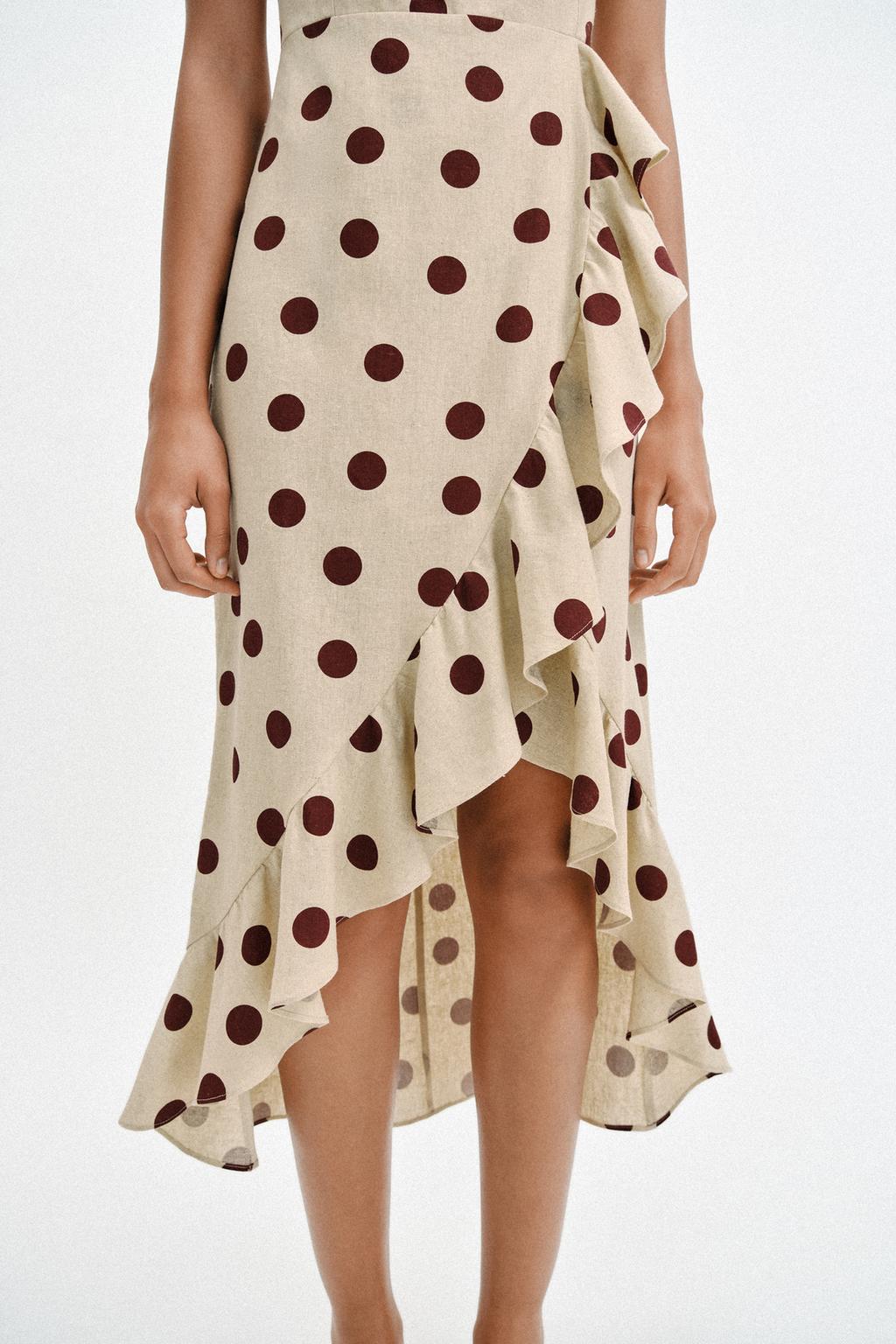 ПЛАТЬЕ МИДИ В ГОРОШЕК ИЗ СМЕСОВОГО ЛЬНА