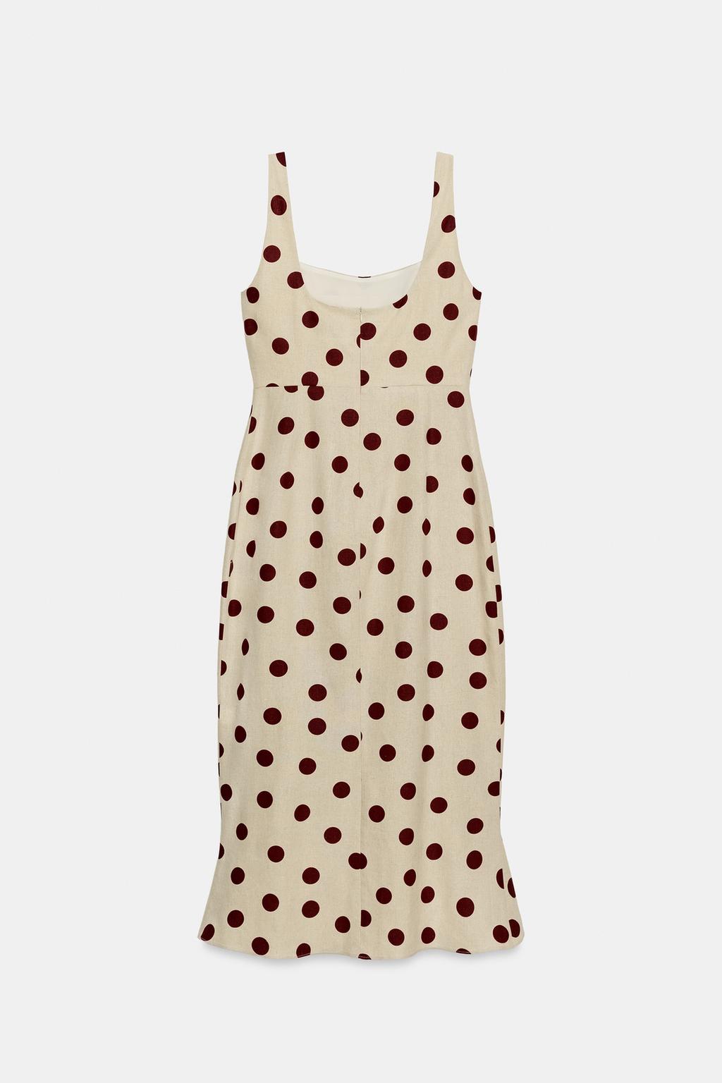 ПЛАТЬЕ МИДИ В ГОРОШЕК ИЗ СМЕСОВОГО ЛЬНА