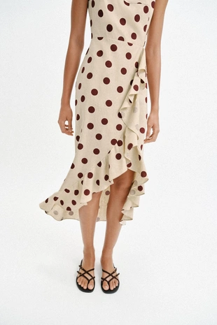 Платье миди в горошек из смесового льна- Заказать в России