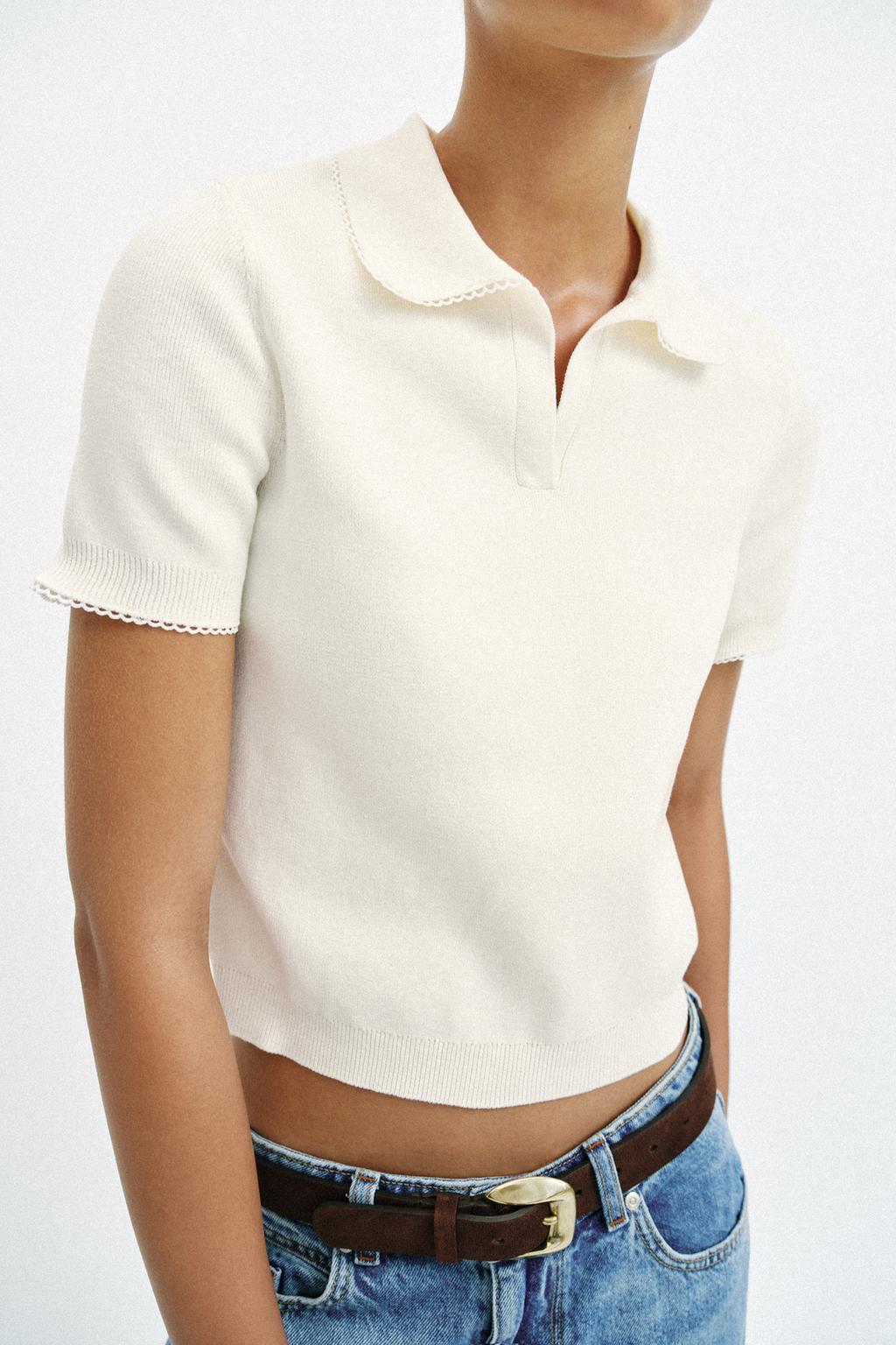 ПОЛО ИЗ ТРИКОТАЖА С КОНТРАСТНЫМ КРУЖЕВОМ