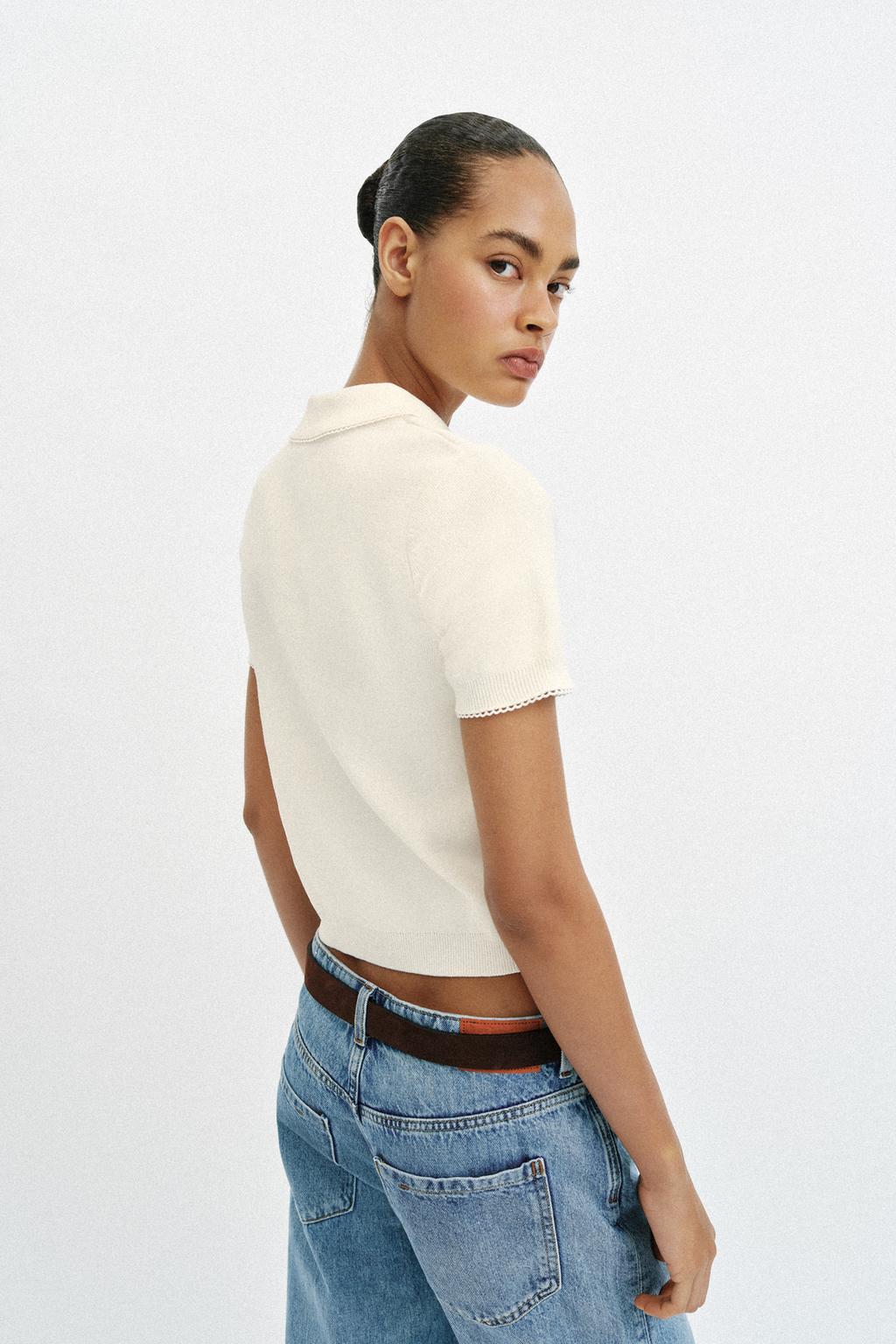 ПОЛО ИЗ ТРИКОТАЖА С КОНТРАСТНЫМ КРУЖЕВОМ