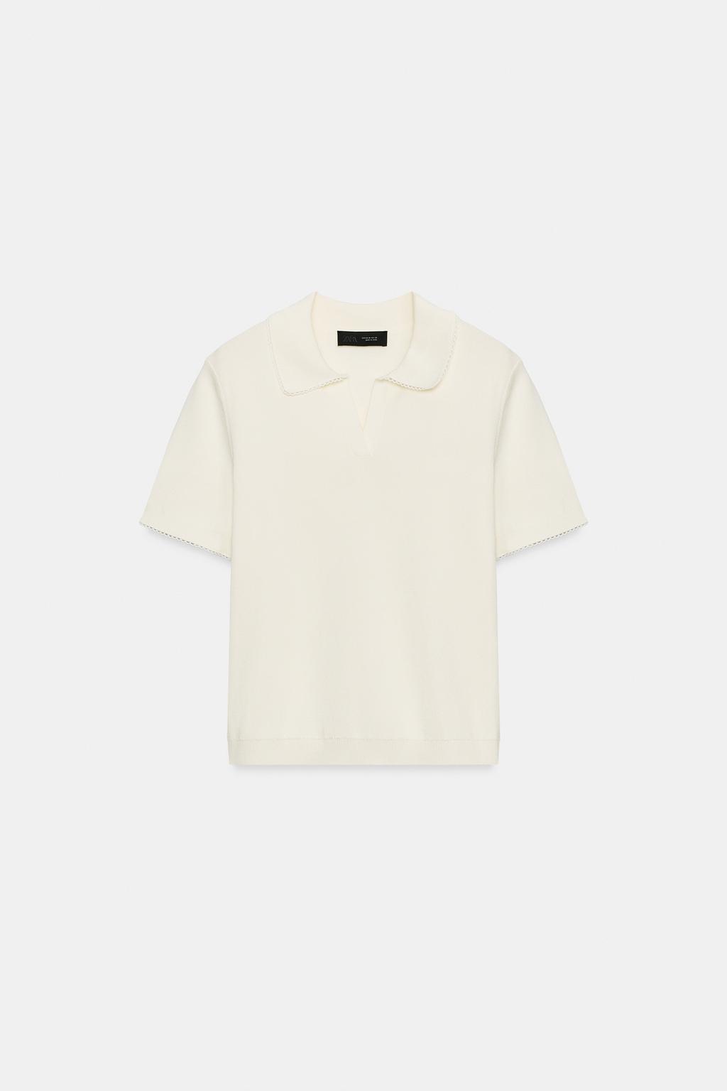 ПОЛО ИЗ ТРИКОТАЖА С КОНТРАСТНЫМ КРУЖЕВОМ