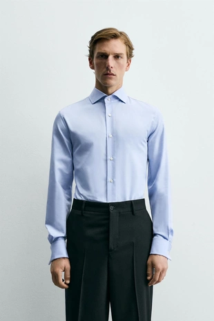 Рубашка Slim Fit с двойными манжетами- Заказать в России