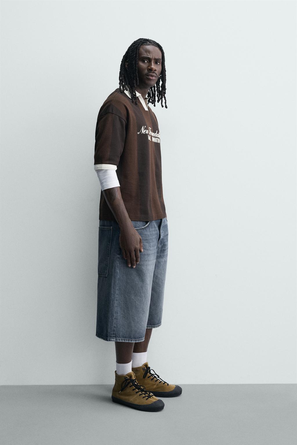 ПОЛО В СТИЛЕ РЕТРО ФУТБОЛ С КОНТРАСТНЫМ ПРИНТОМ