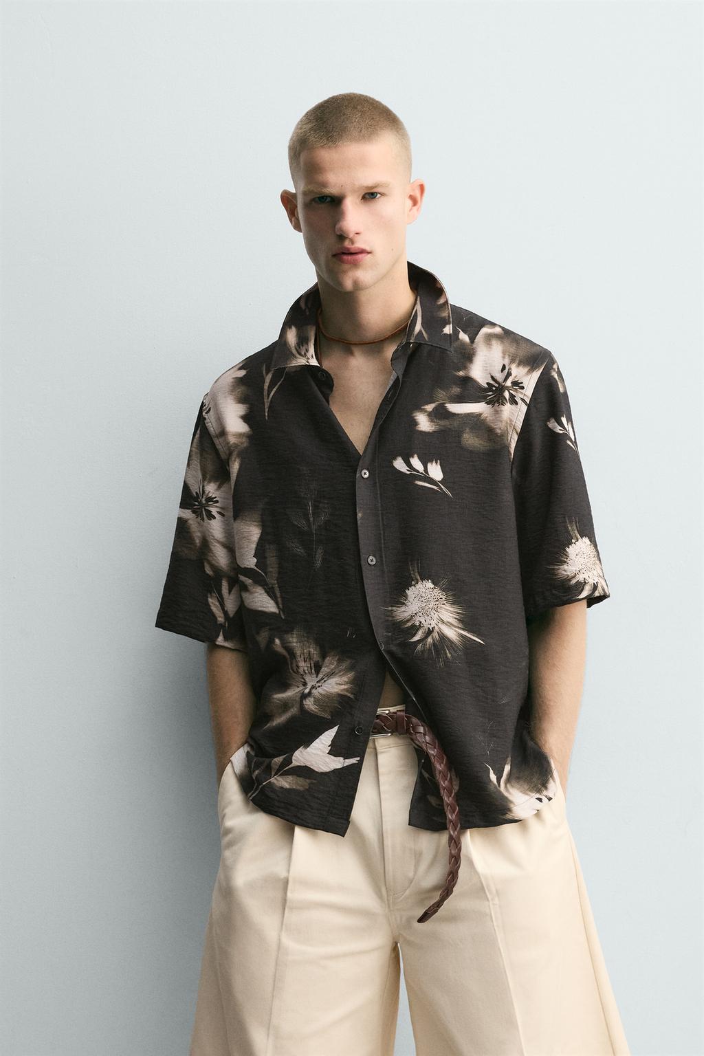 РУБАШКА СТРУЯЩЕГОСЯ ПОКРОЯ С ЦВЕТОЧНЫМ ПРИНТОМ