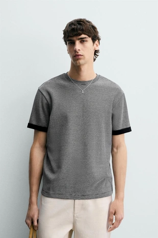 Жаккардовая футболка в контрастную полоску- Заказать в России