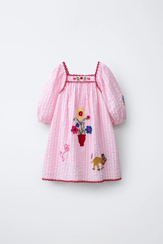 ПЛАТЬЕ В ПОЛОСКУ С ВЫШИВКОЙ SISSEL EDELBO X ZARA KIDS