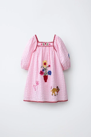 Платье в полоску с вышивкой Sissel Edelbo X Zara Kids- Заказать в России