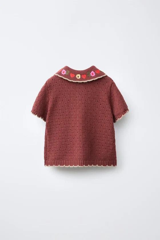 ТРИКОТАЖНОЕ ПОЛО С ЦВЕТОЧНОЙ ВЫШИВКОЙ SISSEL EDELBO X ZARA KIDS