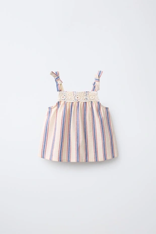 Топ в полоску с кружевом кроше- Заказать в России