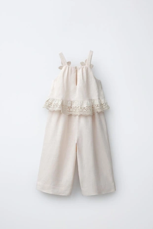 Льняной комбинезон с цветочным кружевом- Заказать в России