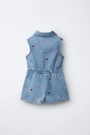 Короткий джинсовый комбинезон с вышивкой- Заказать в России