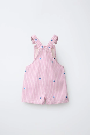 Короткий комбинезон из саржи в полоску с вышивкой цветов- Заказать в России