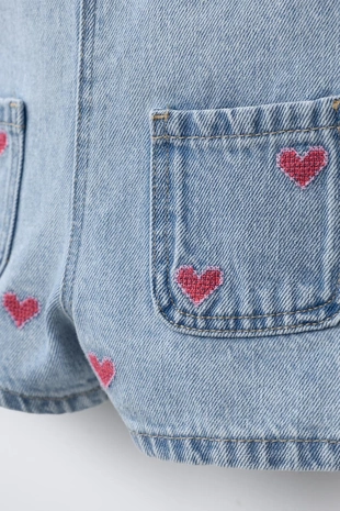 Джинсовый комбинезон с вышитыми сердцами- Заказать в России