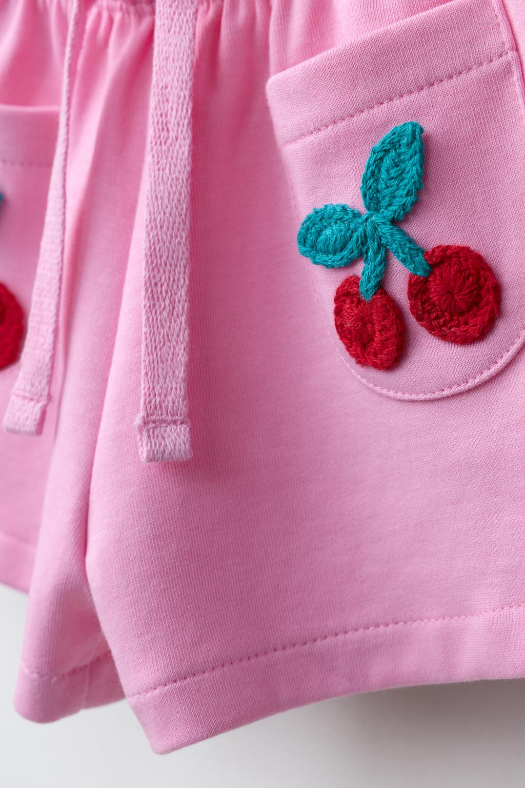 ШОРТЫ ИЗ ТРИКОТАЖА И КРУЖЕВА КРОШЕ С ФРУКТОВЫМ ДЕКОРОМ