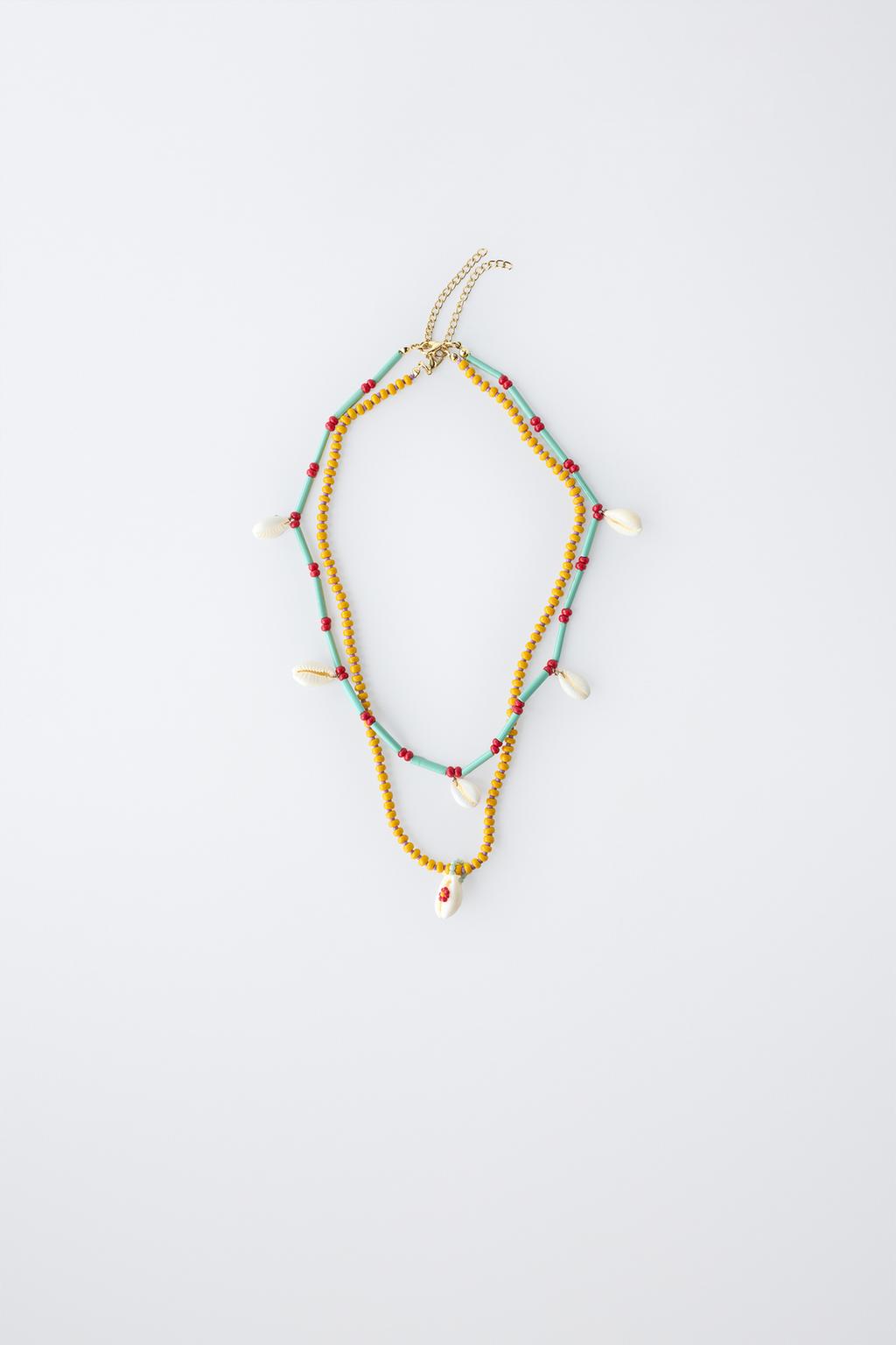 НАБОР ИЗ ДВУХ ОЖЕРЕЛИЙ С БУСИНАМИ И РАКОВИНАМИ