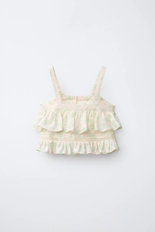 Топ с двойным воланом и цветочным узором- Заказать в России