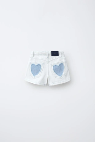 Джинсовые шорты-бермуды с нашивками «сердце»- Заказать в России