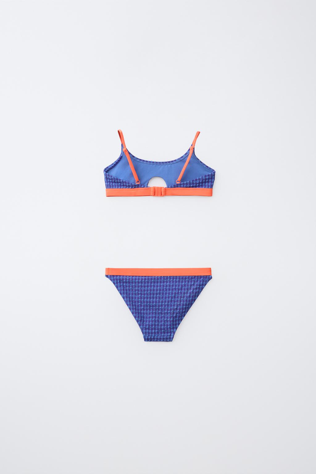 6-14 ЛЕТ/КОМПЛЕКТ БИКИНИ В КЛЕТКУ ВИШИ С КОНТРАСТНОЙ ОТДЕЛКОЙ