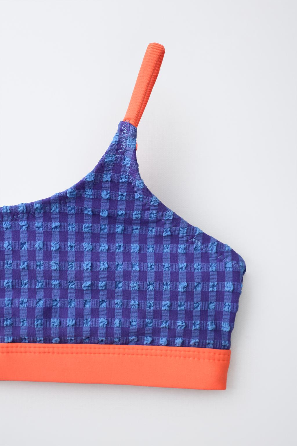 6-14 ЛЕТ/КОМПЛЕКТ БИКИНИ В КЛЕТКУ ВИШИ С КОНТРАСТНОЙ ОТДЕЛКОЙ