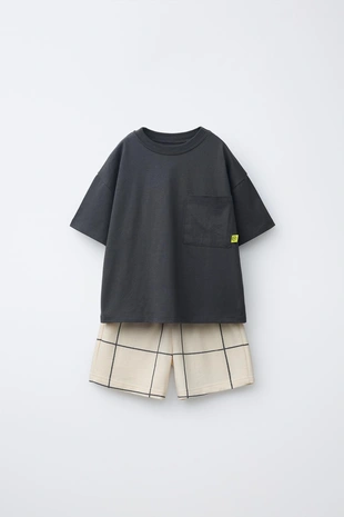 Комплект джоггеры, футболка с карманом и шорты в клетку- Заказать в России