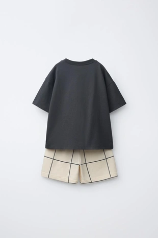 Комплект джоггеры, футболка с карманом и шорты в клетку- Заказать в России