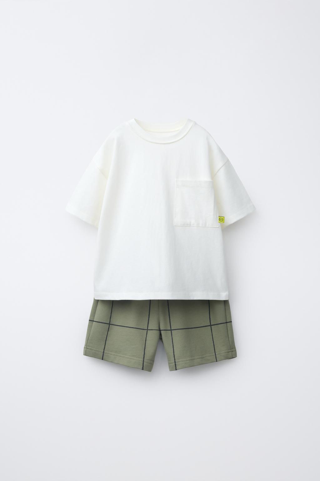 КОМПЛЕКТ ДЖОГГИНГ: ФУТБОЛКА С КАРМАНОМ И БЕРМУДЫ В КЛЕТКУ