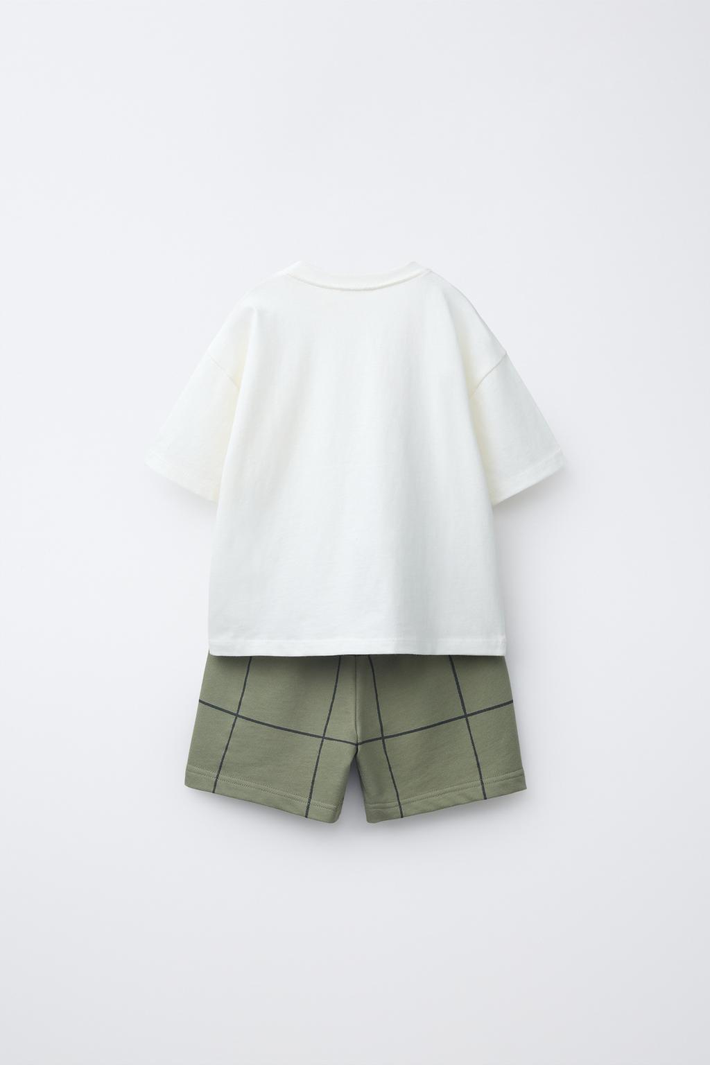 КОМПЛЕКТ ДЖОГГИНГ: ФУТБОЛКА С КАРМАНОМ И БЕРМУДЫ В КЛЕТКУ