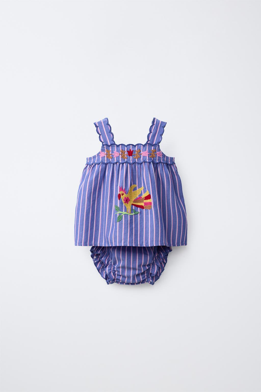 КОМПЛЕКТ ИЗ БЛУЗЫ И ТРУСОВ В ПОЛОСКУ С ВЫШИВКОЙ SISSEL EDELBO X ZARA KIDS