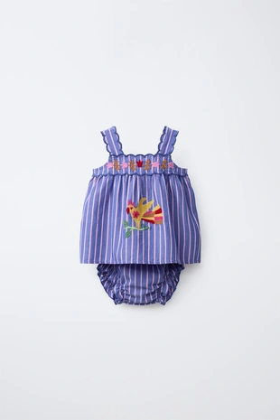 Комплект из блузы и трусов в полоску с вышивкой Sissel Edelbo X Zara Kids- Заказать в России