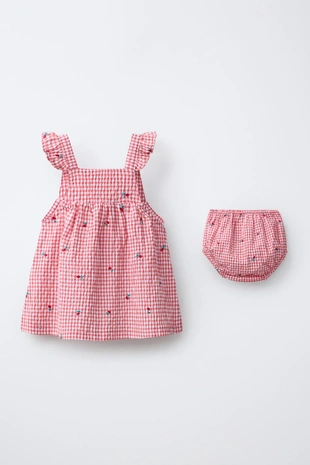 Платье и трусы в клетку виши с вышивкой «цветы»- Заказать в России