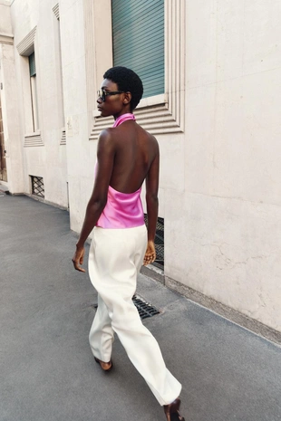 Атласный топ с горловиной халтер- Заказать в России