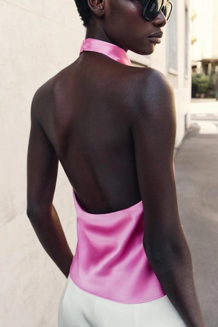 Атласный топ с горловиной халтер- Заказать в России