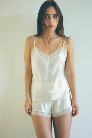 Шорты из шелка с кружевом- Заказать в России