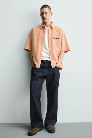 Рубашка в клетку с комбинированной вышивкой- Заказать в России