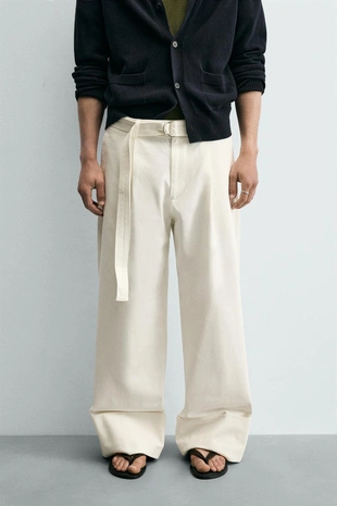 Брюки Relaxed Fit с ремнем- Заказать в России