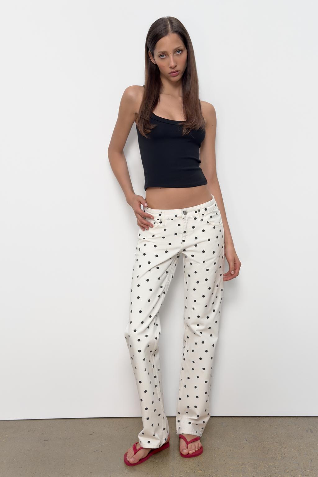 ДЖИНСЫ TRF WIDE LEG С НИЗКОЙ ПОСАДКОЙ И В ГОРОШЕК