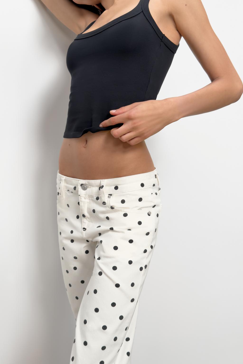 ДЖИНСЫ TRF WIDE LEG С НИЗКОЙ ПОСАДКОЙ И В ГОРОШЕК