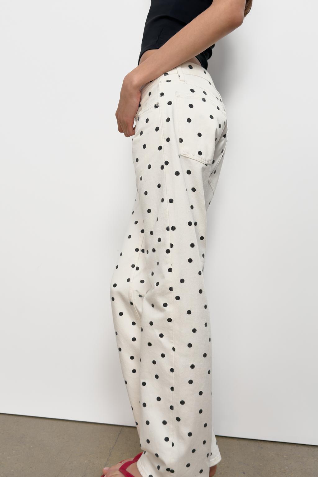 ДЖИНСЫ TRF WIDE LEG С НИЗКОЙ ПОСАДКОЙ И В ГОРОШЕК