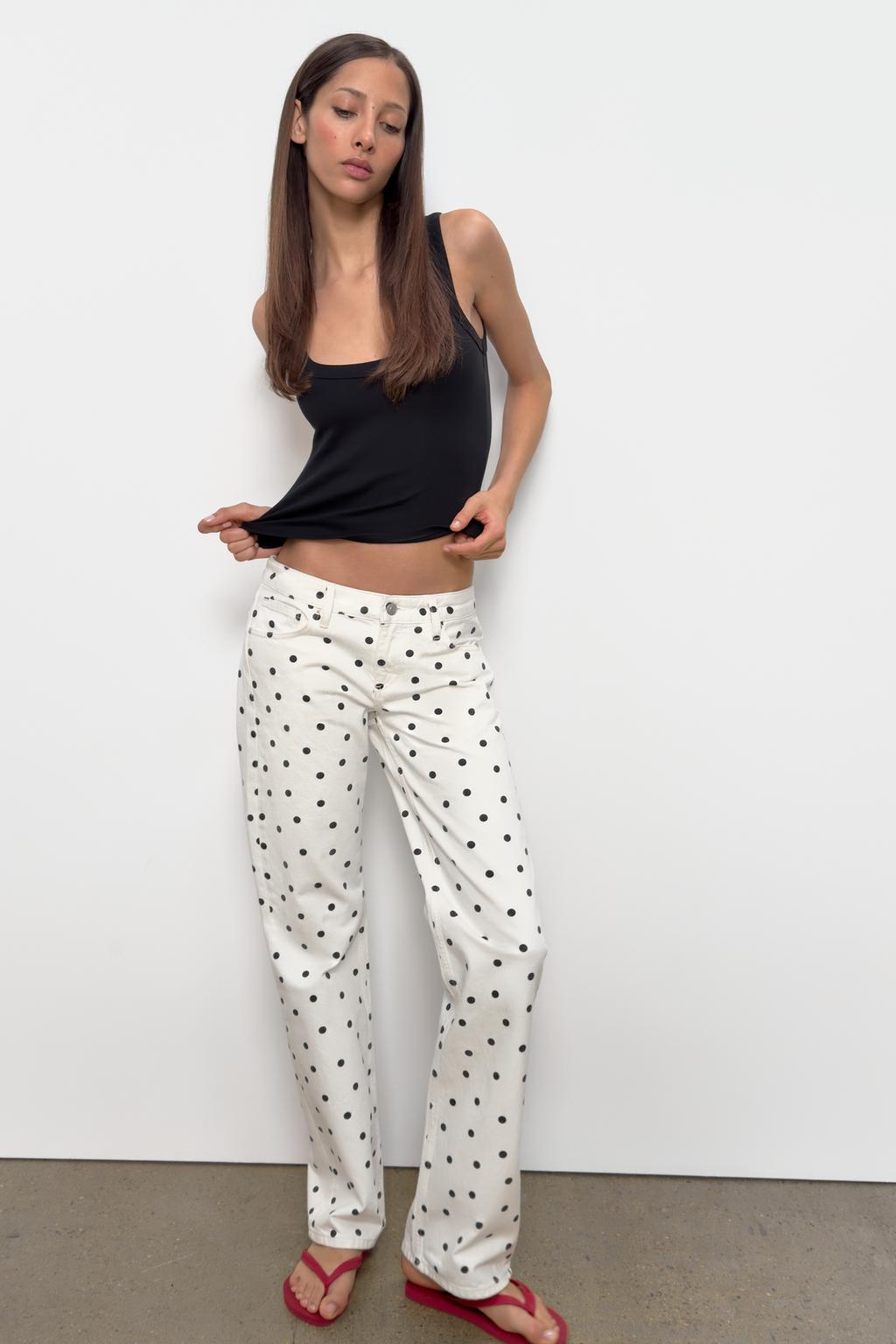 ДЖИНСЫ TRF WIDE LEG С НИЗКОЙ ПОСАДКОЙ И В ГОРОШЕК