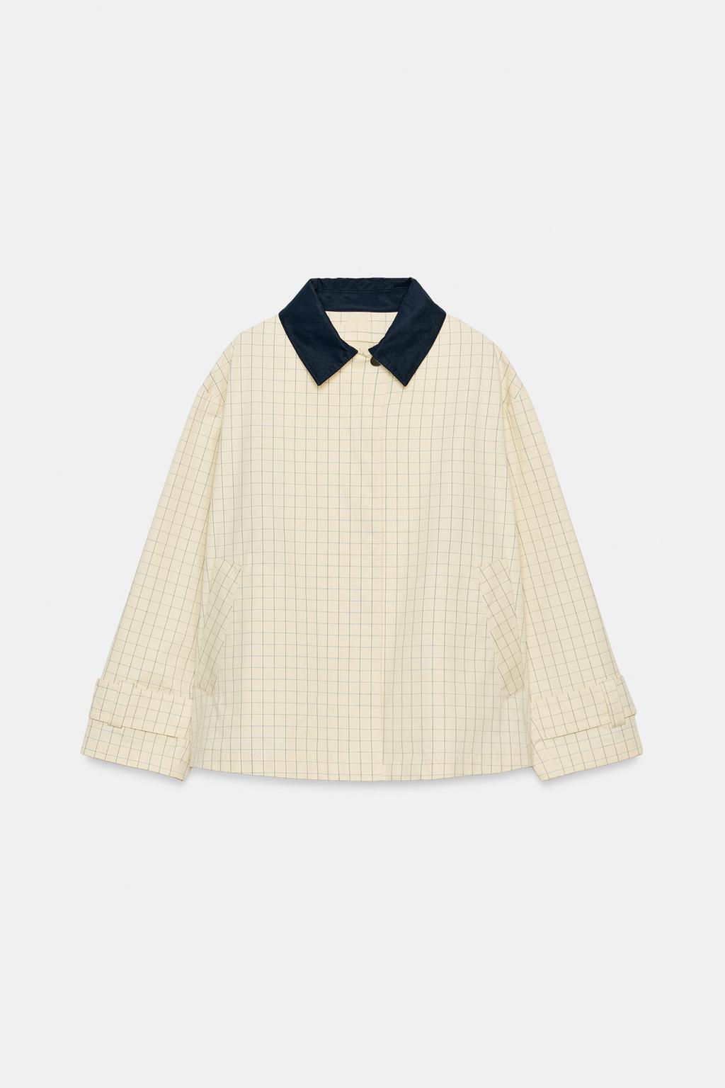 КУРТКА В КЛЕТКУ С КОНТРАСТНЫМ ВОРОТНИКОМ — ZW COLLECTION